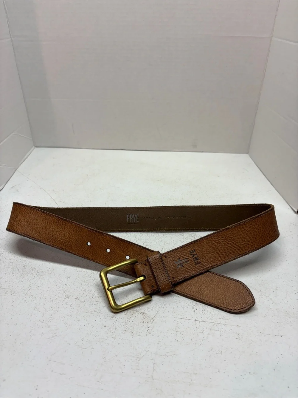 Frye Brown Suede Leather Belt with Stamped Logo